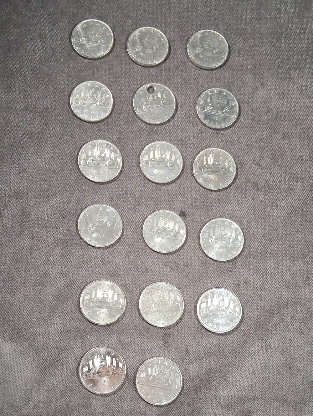 Vintage Lot of 17 Canada Voyageur Queen Elizabeth "Silver" Dollars 1968-1986 VG-